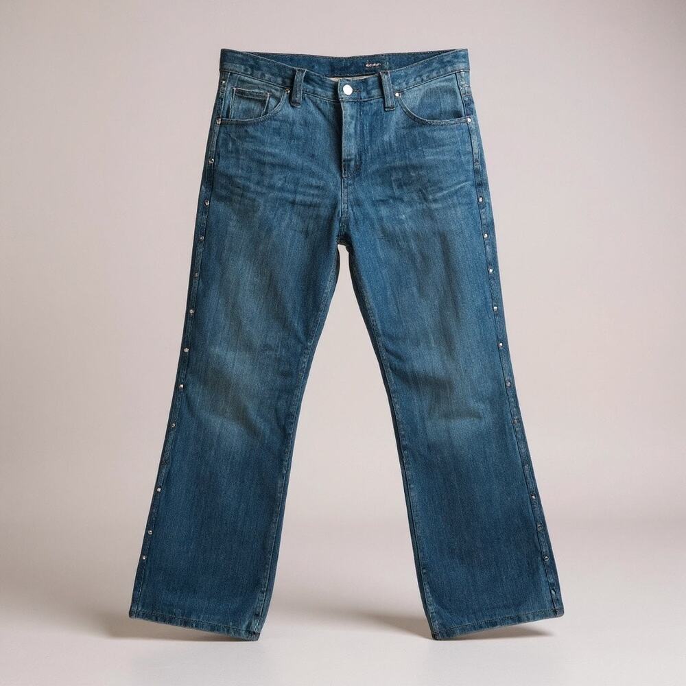 Womens 70s Vintage Time And Place Denim Flare Studded Jeans 10